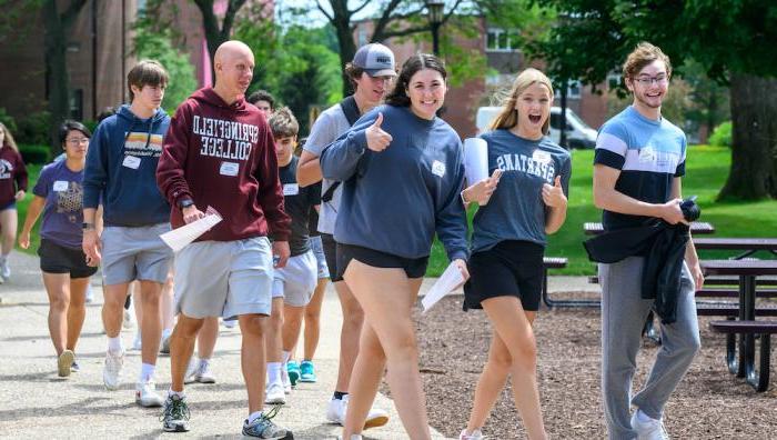 New students walking on campus